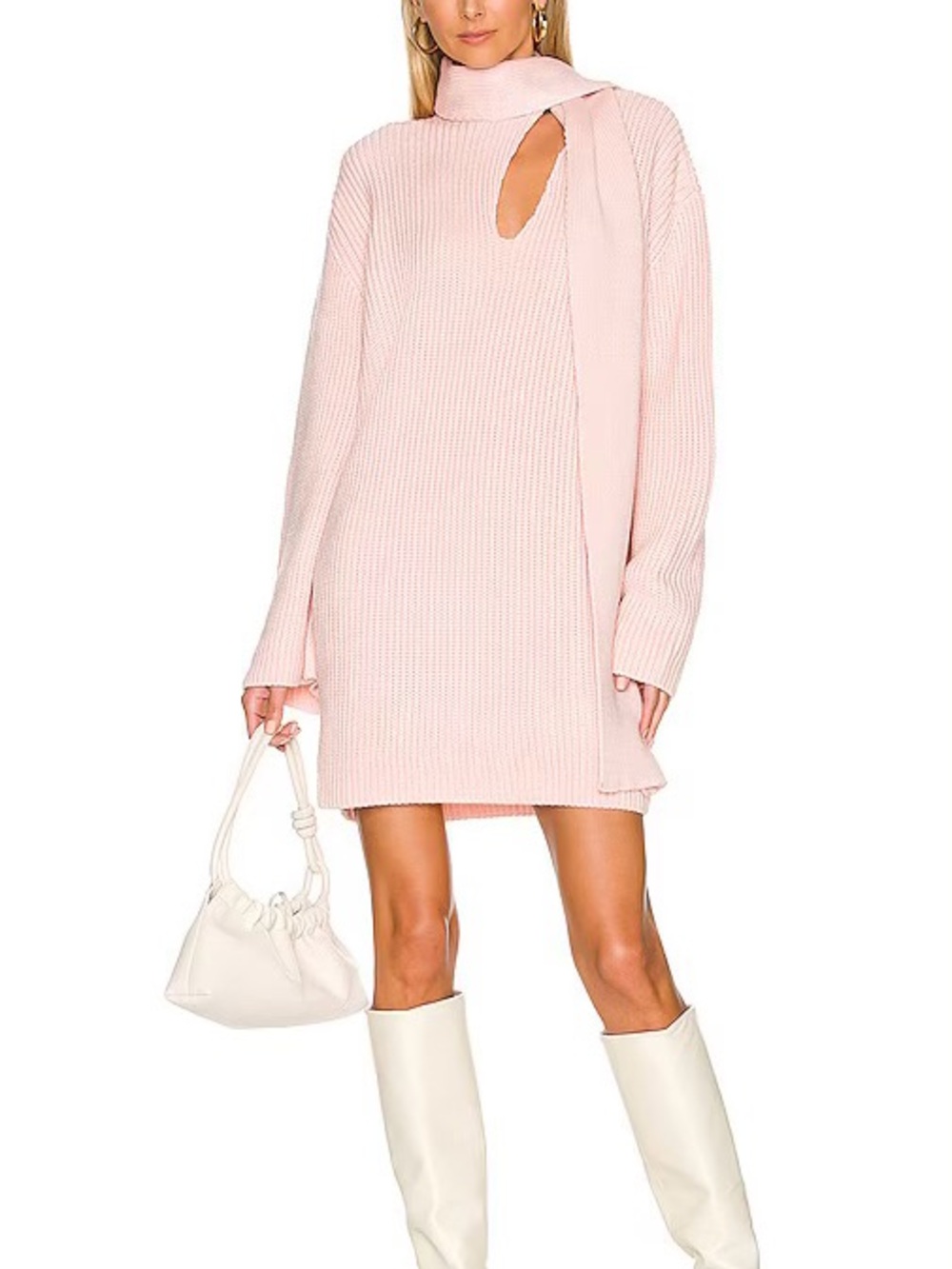SELMACILEK Scarf Detail Knit Dress Blush Pink Small Handmade Sweater Revolve